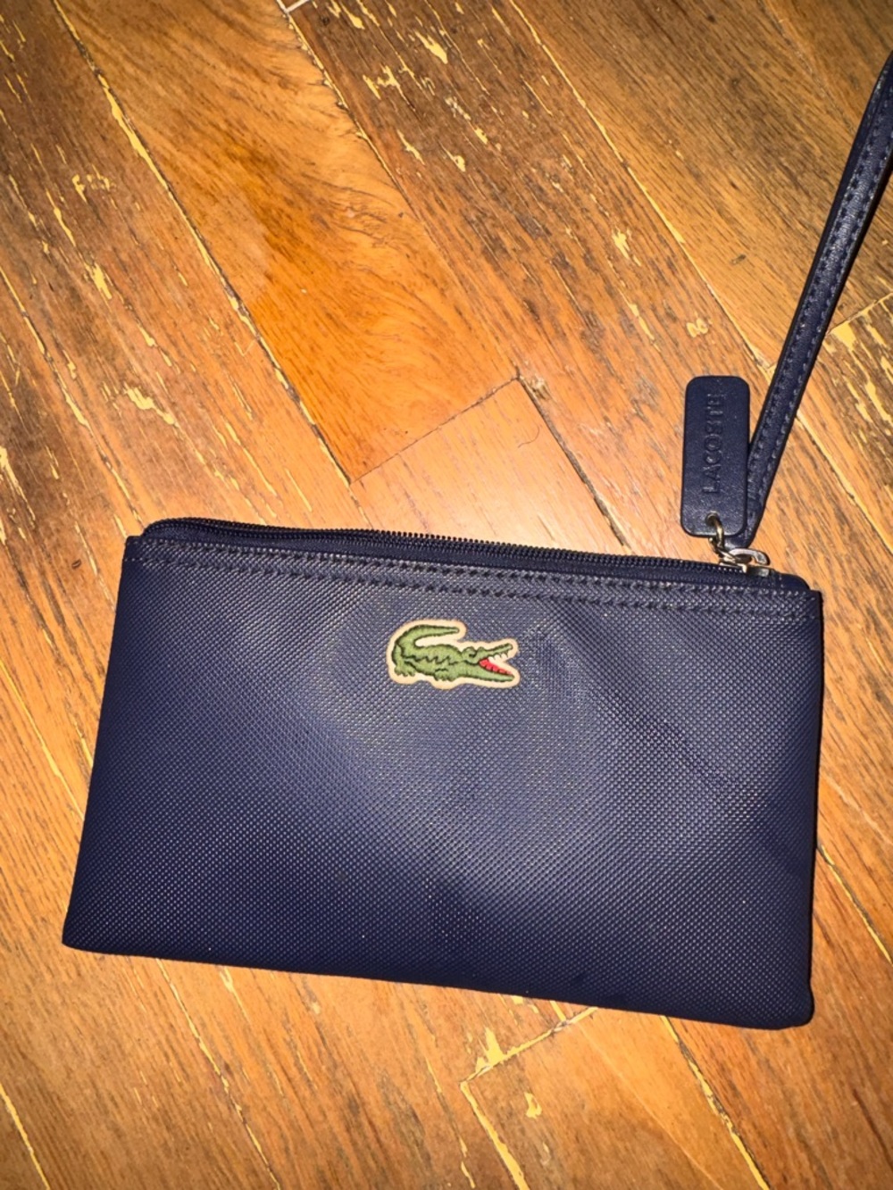 Lacoste Navy Blue Wristlet Pouch with Debossed Logo Tag